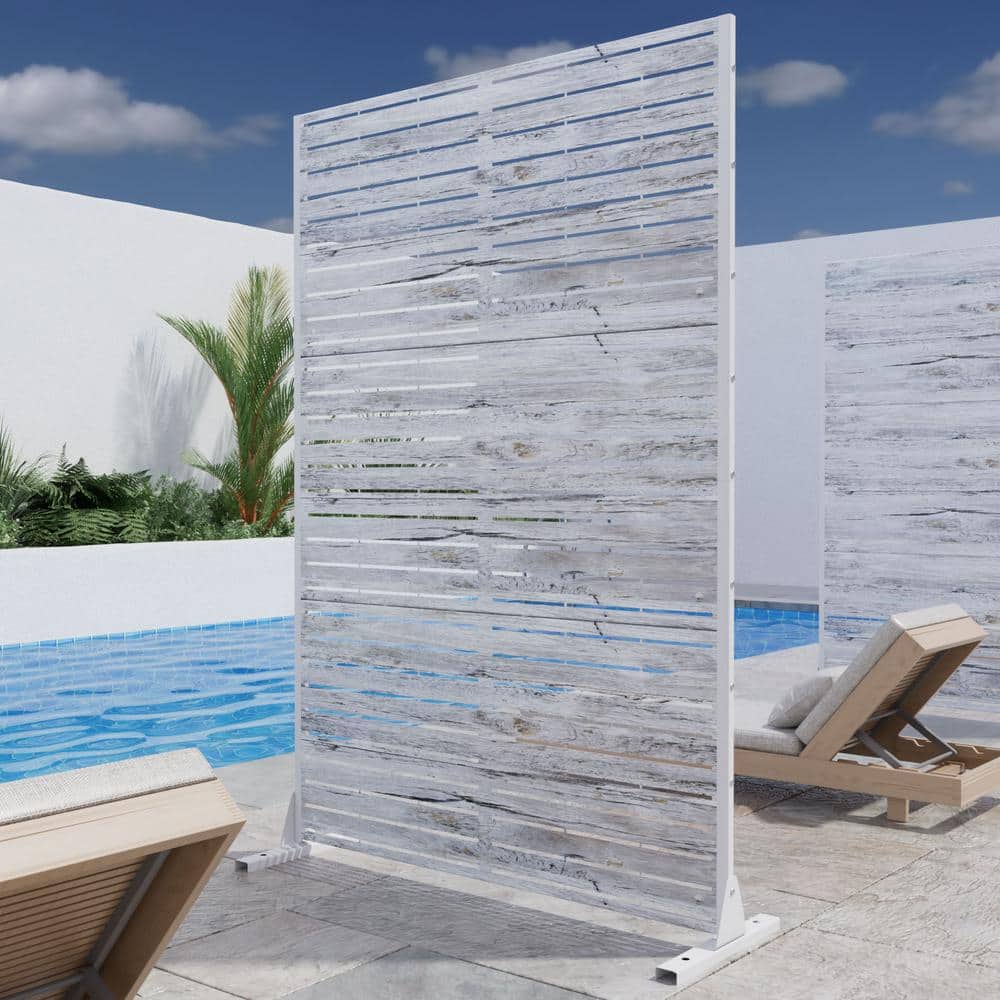 Lirago 72 in. x 47 in. White Outdoor Metal Privacy Screen Garden Fence Wall Decal in Striped Pattern (3)