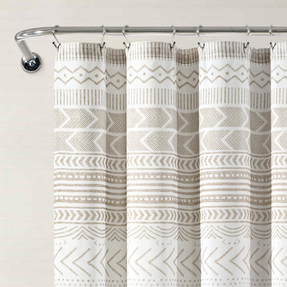 Lush Decor 72 in. x 72 in. Hygge Geo Shower Curtain Taupe/White Single (2)