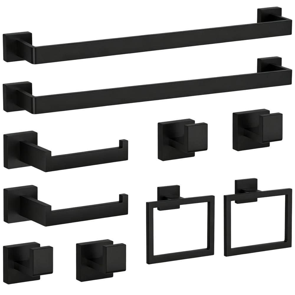 Esepony 23.6 in. Stainless Steel Bathroom Hardware Set for Bathroom, Towel Storage, Toilet Paper Dispensing,Matte Black(10-Pack) (1)