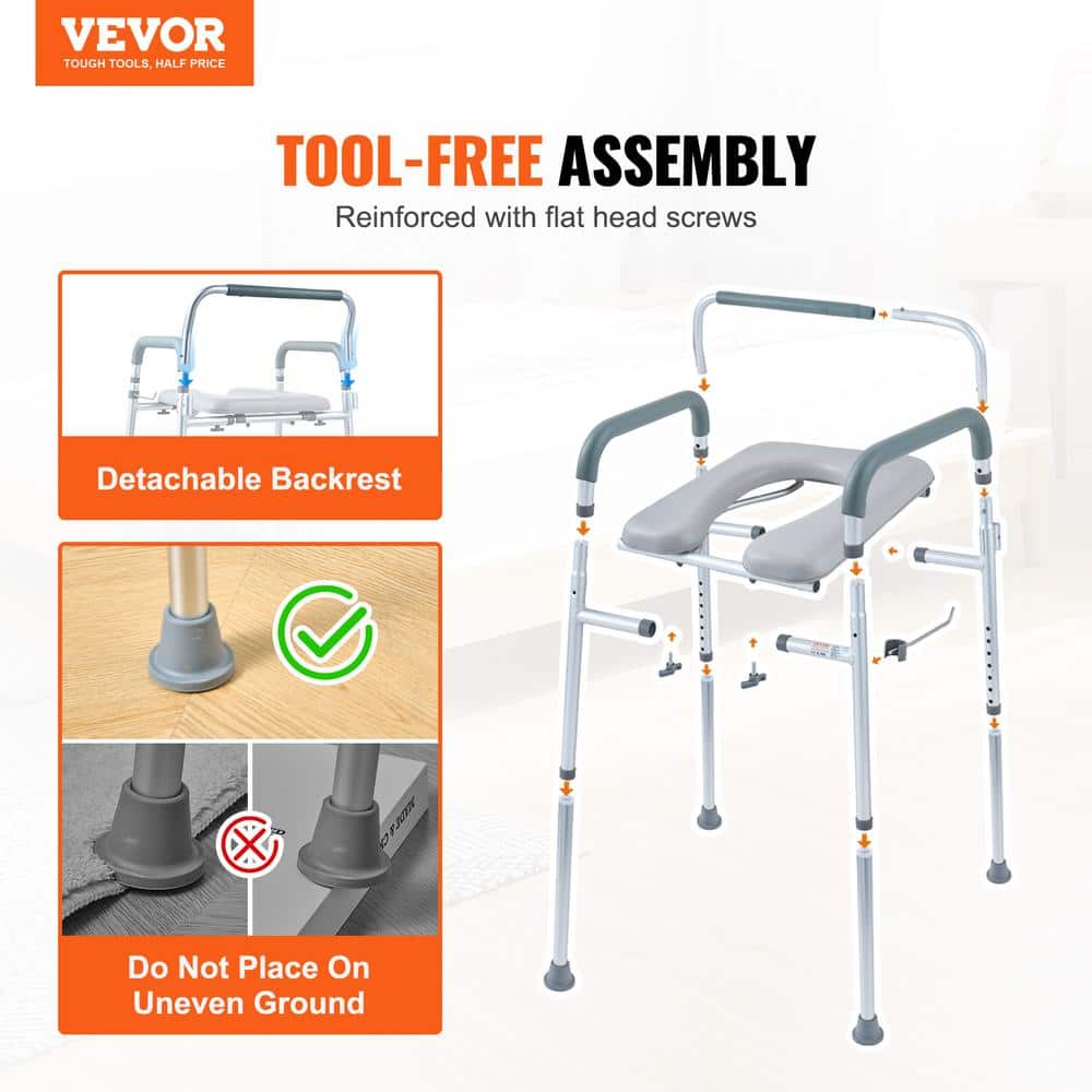 VEVOR Commode Chair Bedside Commode with Padded Seat and Arms 7-Level Adjustable Height 350 LBS. Capacity Raised Toilet Seat (2)