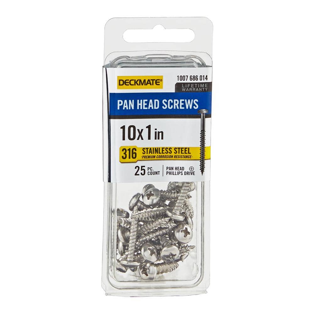 DECKMATE Marine Grade Stainless Steel #10 X 1 in. Pan Head Phillips Screw (25 Pieces)