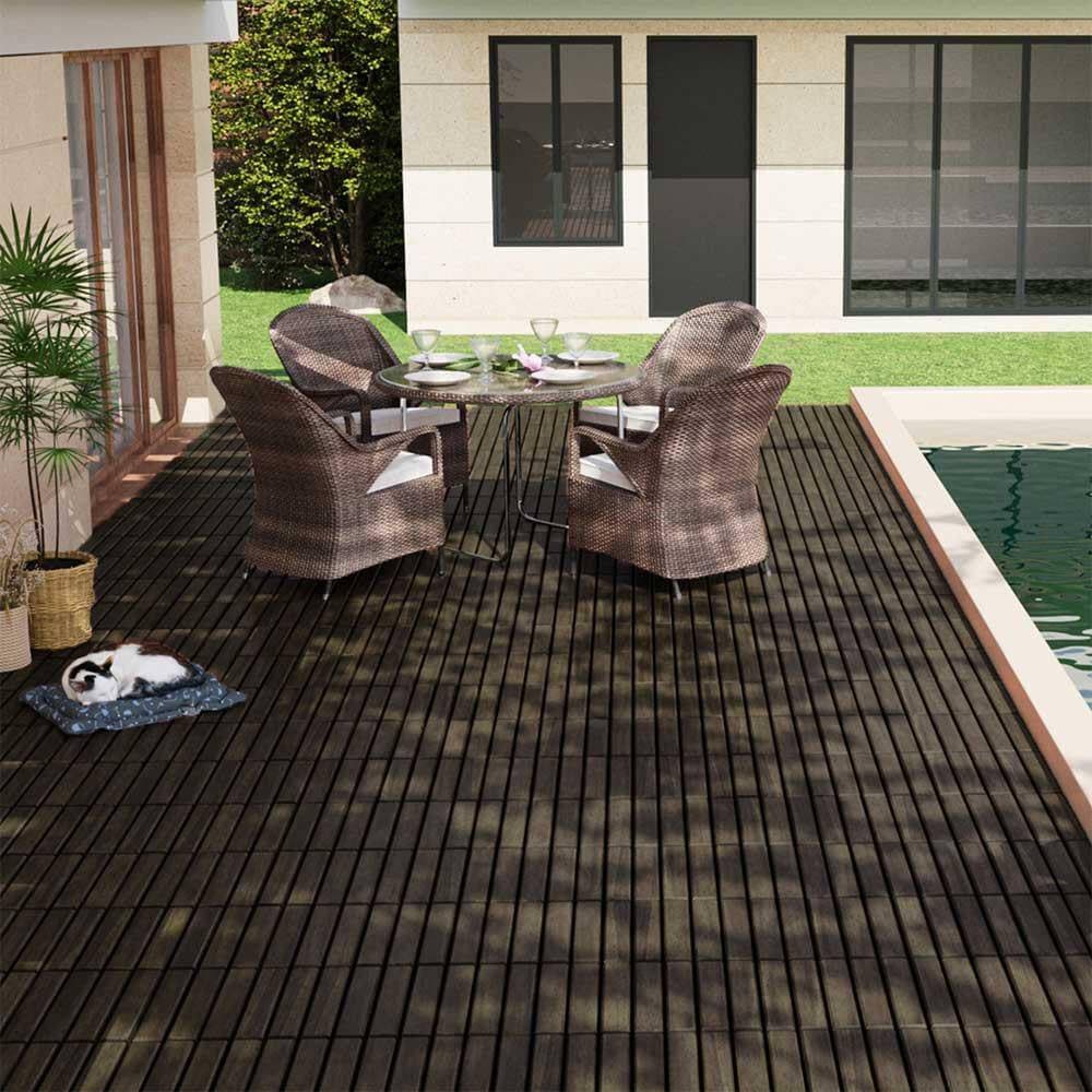 Afoxsos 1 ft. x 1 ft. Dark Brown Acacia Wood Interlocking Deck Tiles Striped Pattern, Outdoor Flooring for Patio (10-Pcs) (3)