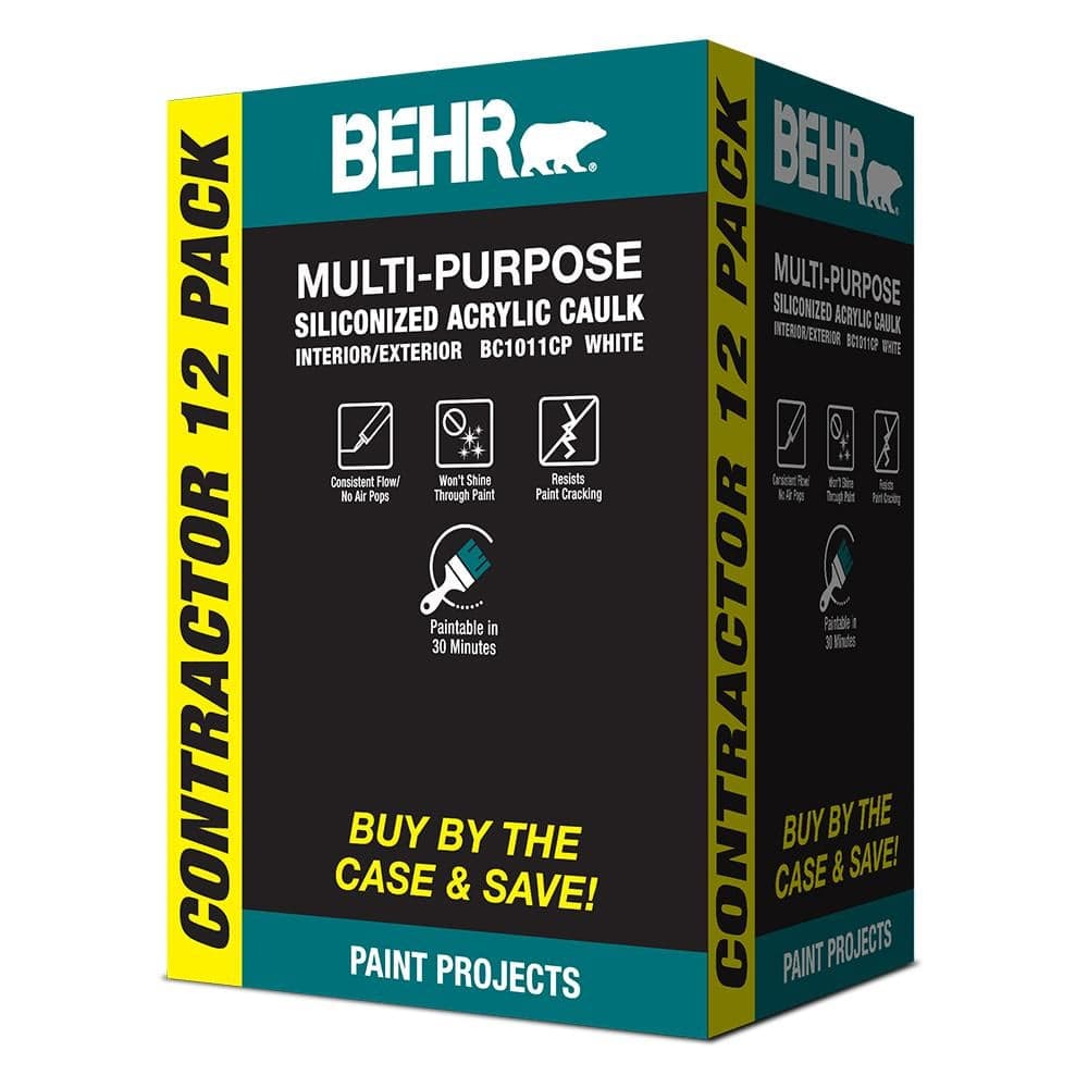 BEHR Multi-Purpose 10.1 fl. oz. White Siliconized Acrylic Latex Caulk (Contractor 12-Pack)