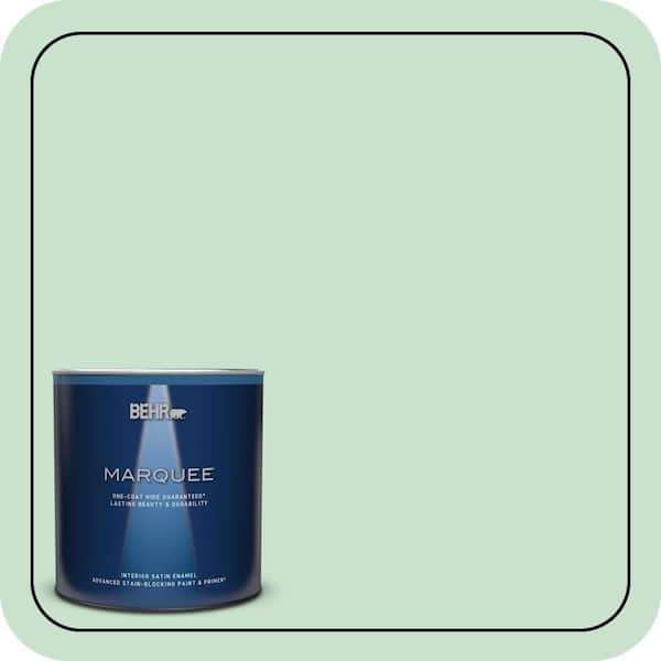 BEHR PREMIUM PLUS 5 gal. #M410-2 Wishful Green Semi-Gloss Enamel Low Odor Interior Paint & Primer (2)