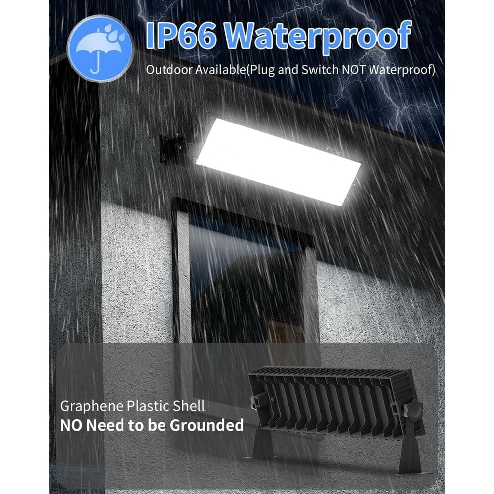 Unbranded 100W 11000 Lumen LED Flood Work Light Plug-In Power Source with On/Off Switch and 6 ft. Cord, 6000K IP66 Waterproof (2)