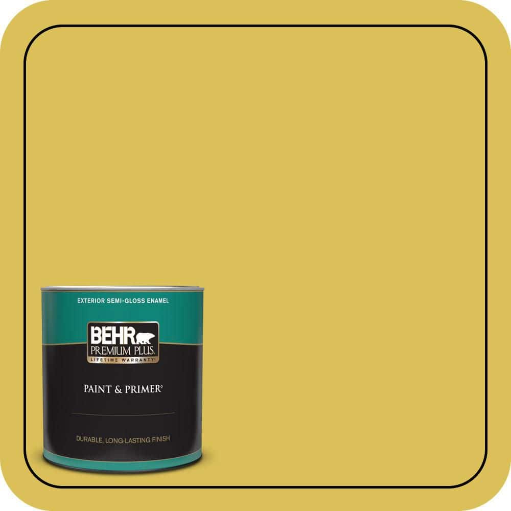 BEHR PREMIUM PLUS 1 qt. #P320-6 Sulfur Yellow Semi-Gloss Enamel Exterior Paint & Primer