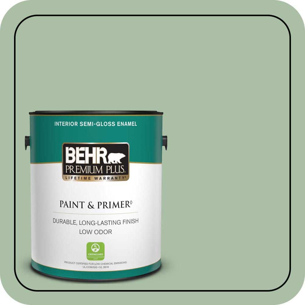 BEHR PREMIUM PLUS 1 gal. #S400-4 Azalea Leaf Semi-Gloss Enamel Low Odor Interior Paint & Primer