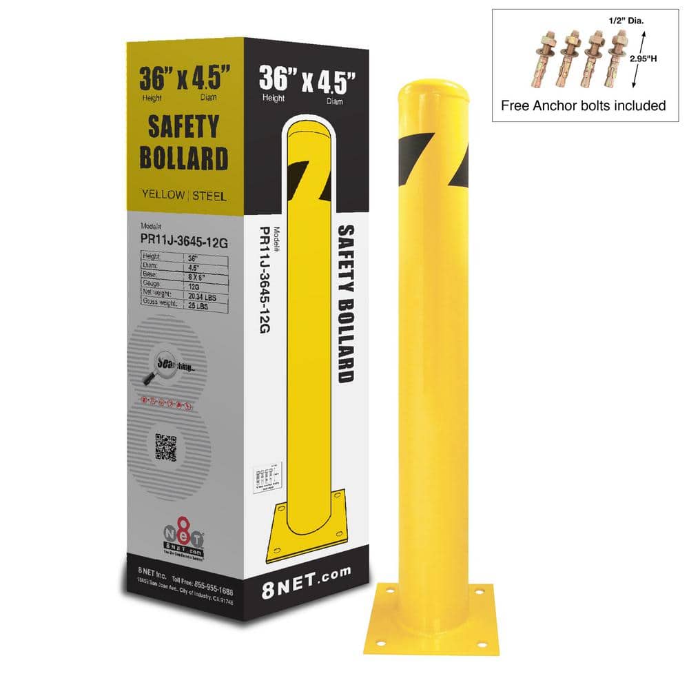 8Net 36 in. H x 4.5 in. Dia 12-Gauge Yellow Steel Pipe Safety Bollard (2)