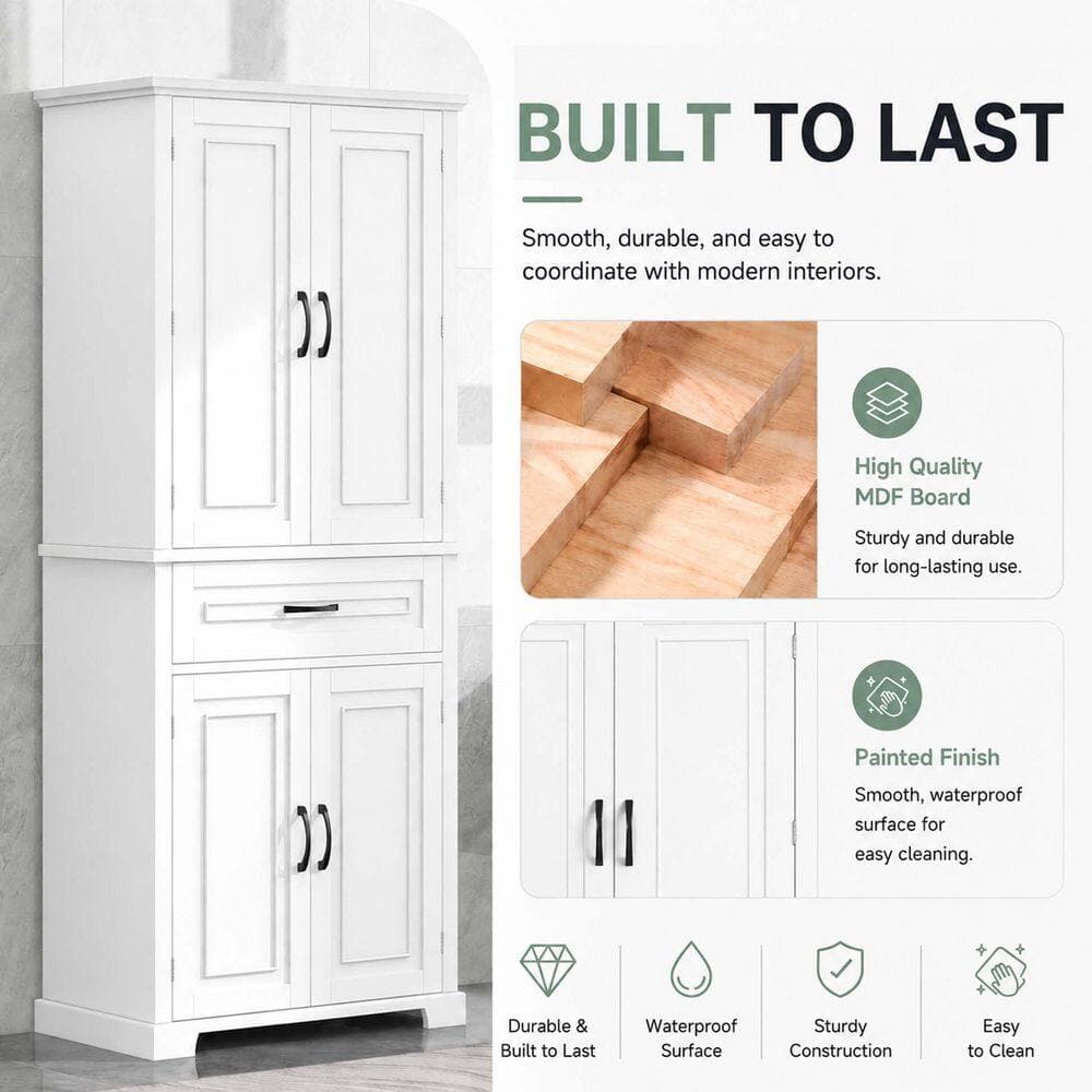 Bezeit 30 in. W 15.7 in. D 72 in. H MDF Freestanding Linen Cabinet with 4 Doors, 1 Drawer and Adjustable Shelf (2)