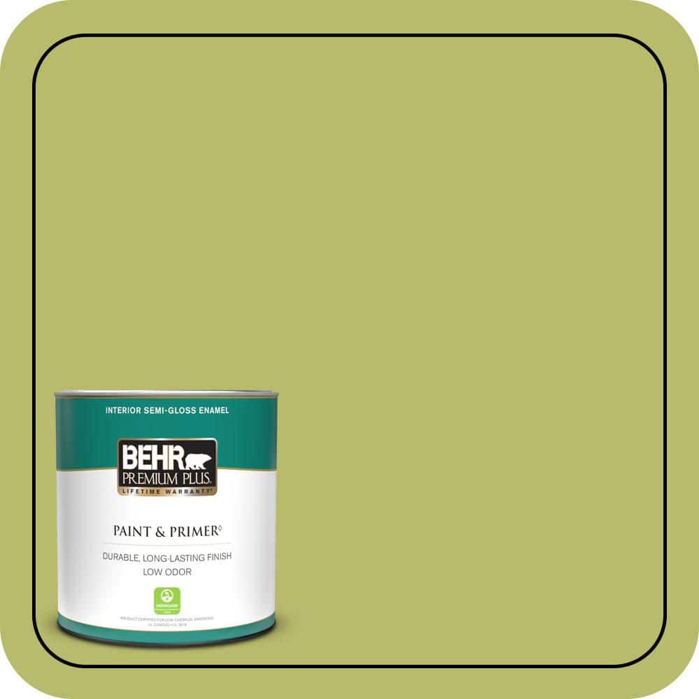 BEHR PREMIUM PLUS 1 qt. #P360-5 Citrus Peel Semi-Gloss Enamel Low Odor Interior Paint & Primer