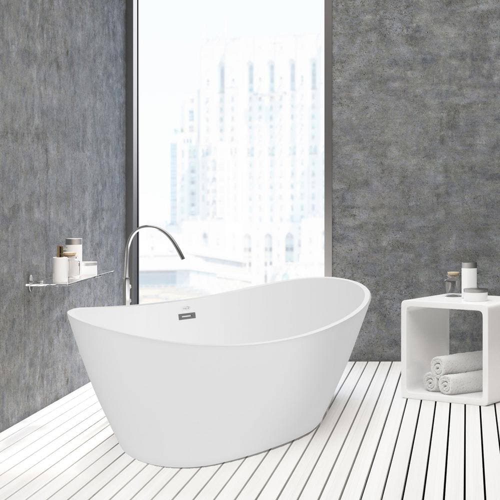 Empava 59 in. Acrylic Flatbottom Hourglass Freestanding Soaking Bathtub in White with Brushed Nickel Overflow and Drain (3)