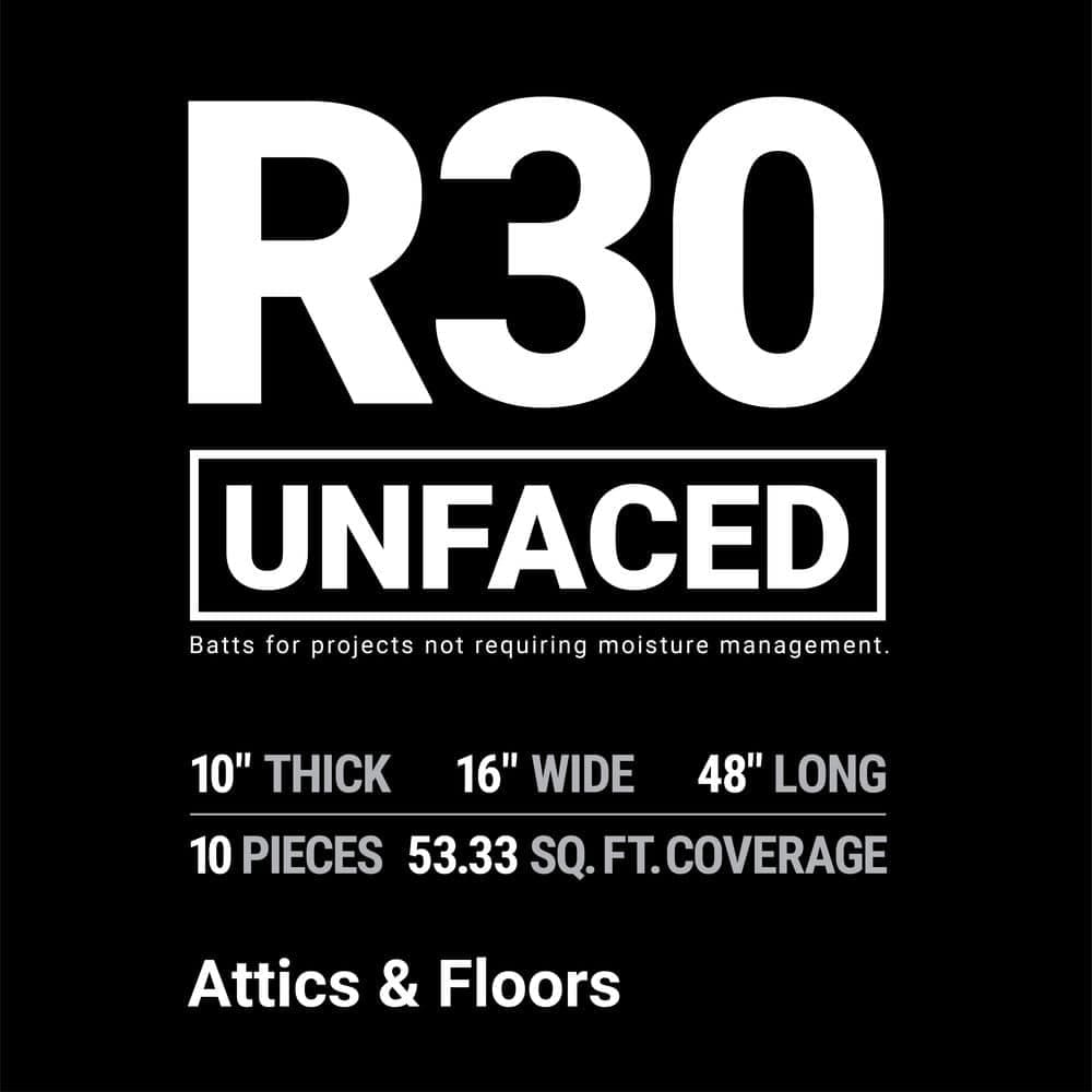 Owens Corning R-30 Unfaced Fiberglass Insulation Batt 16 in. x 48 in. (1 Bag) (3)