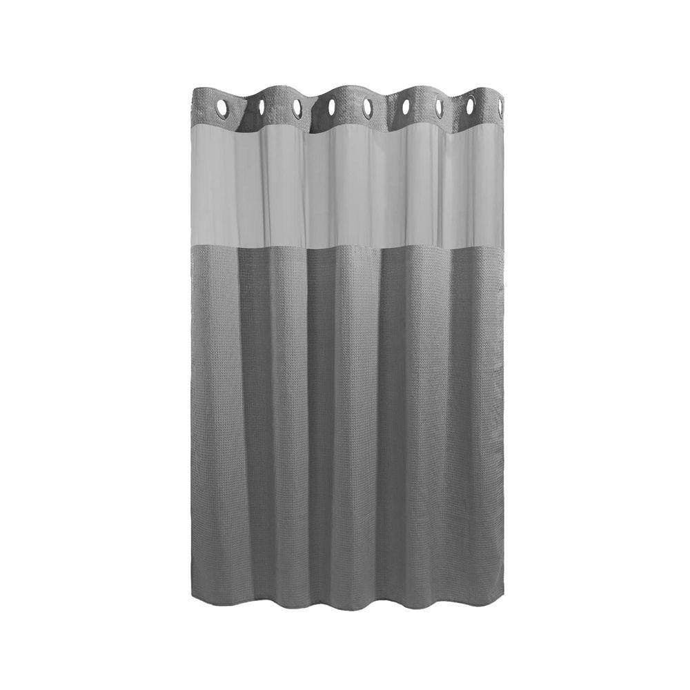 Unbranded 71 in. W x 74 in. L Polyester Shower Curtain Heavy Duty Waffle Weave Textured Weighted Grey Hotel Luxury Liners (1)