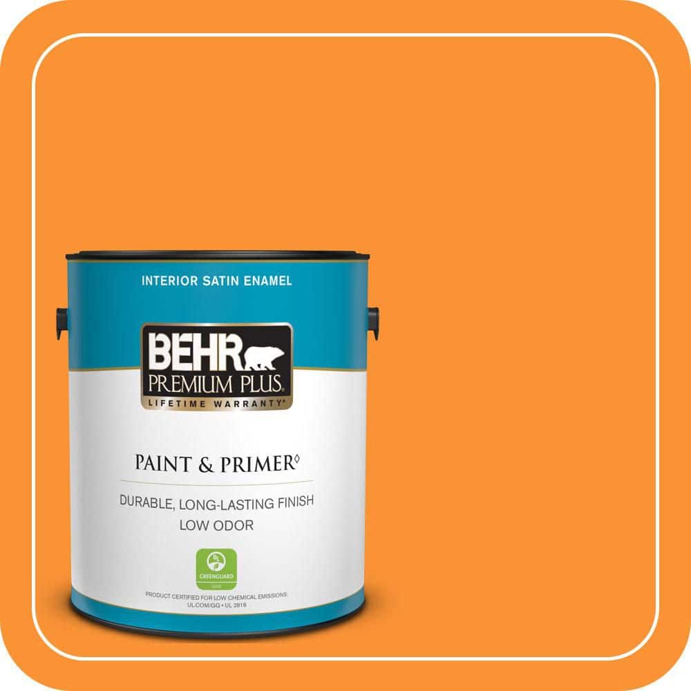 BEHR PREMIUM PLUS 1 gal. #P240-7 Joyful Orange Satin Enamel Low Odor Interior Paint & Primer