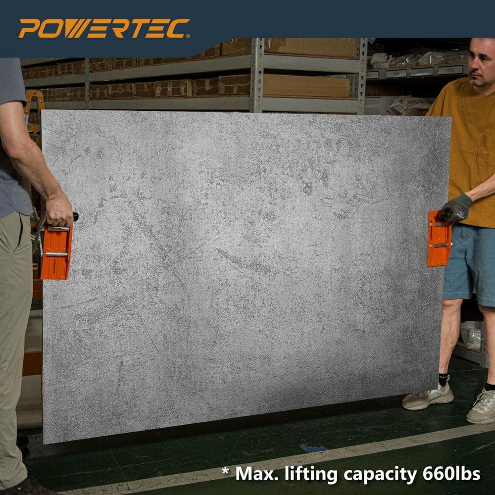 ‎POWERTEC Double Handed Stone Carrying Clamps, Heavy Duty Panel Carriers Double Handed Lifting Tool, Max Open 2-3/8 in. (2-Pack) (2)