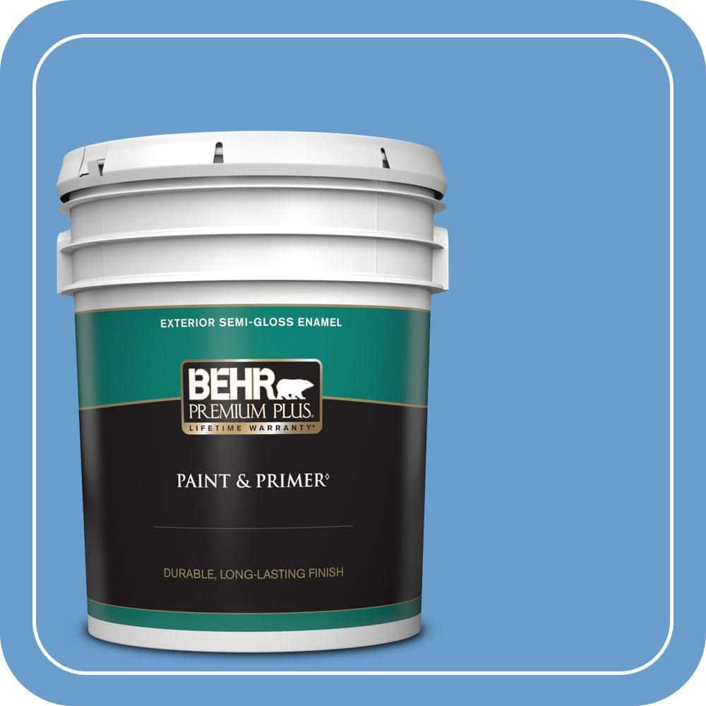 BEHR PREMIUM PLUS 5 gal. #570B-5 Gulf Stream Semi-Gloss Enamel Exterior Paint & Primer