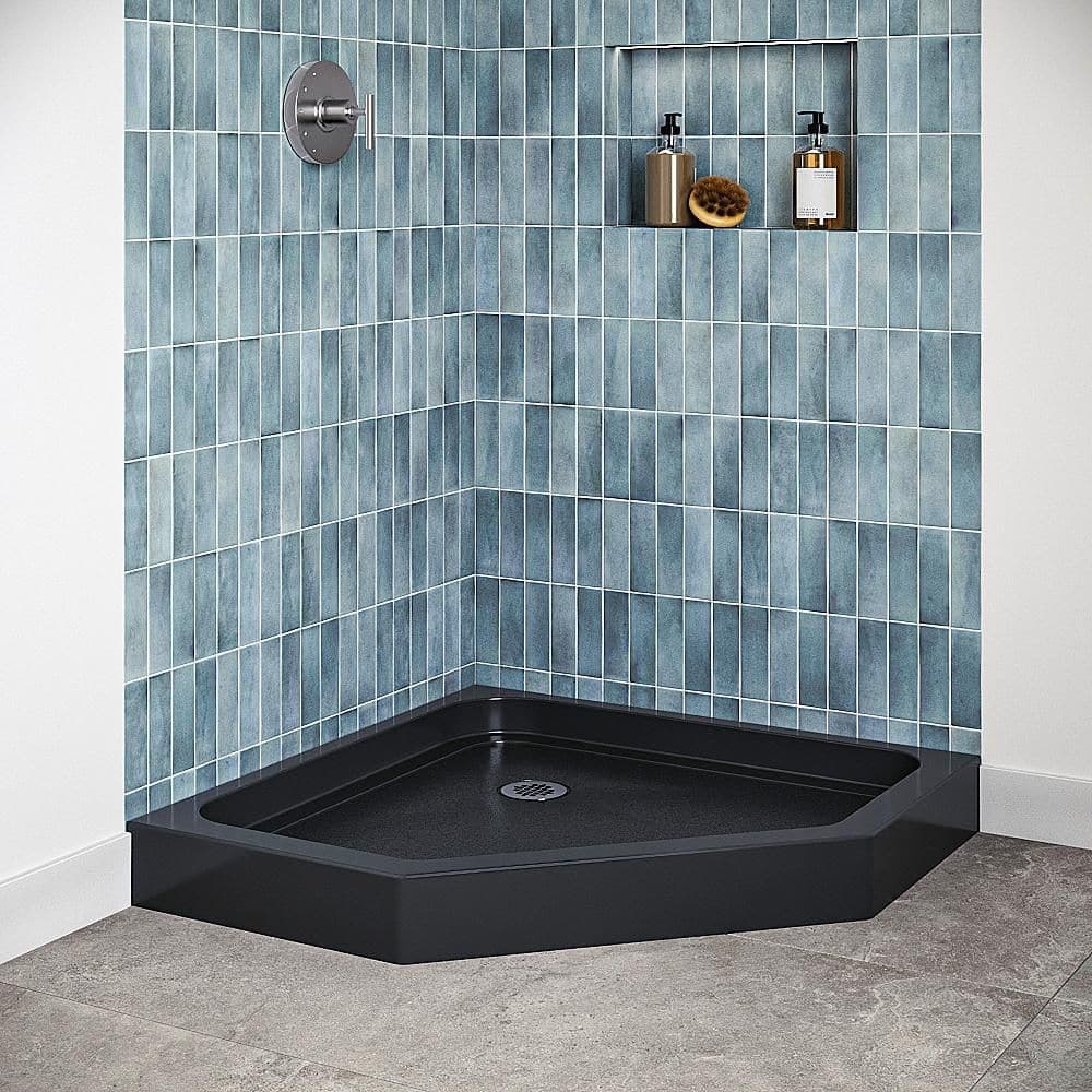 Streamline GB-2627-512-BL 36 in. x 36 in. Corner Acrylic Shower Pan Base in Glossy Black with Center Drain, Drain Included (3)