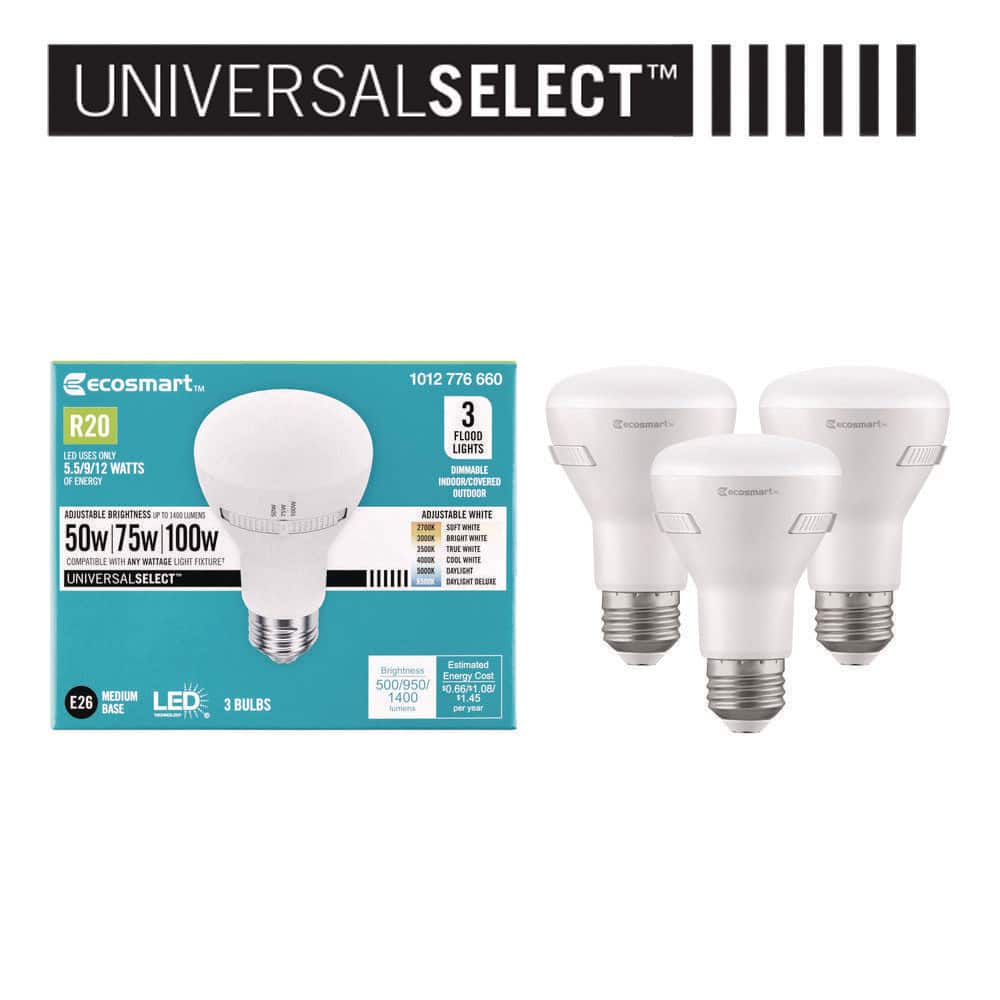 EcoSmart Universal Select 50/75/100-Watt Equivalent R20 Dimmable LED Flood Light Bulb with Selectable Color Temperature (3-Pack) (2)