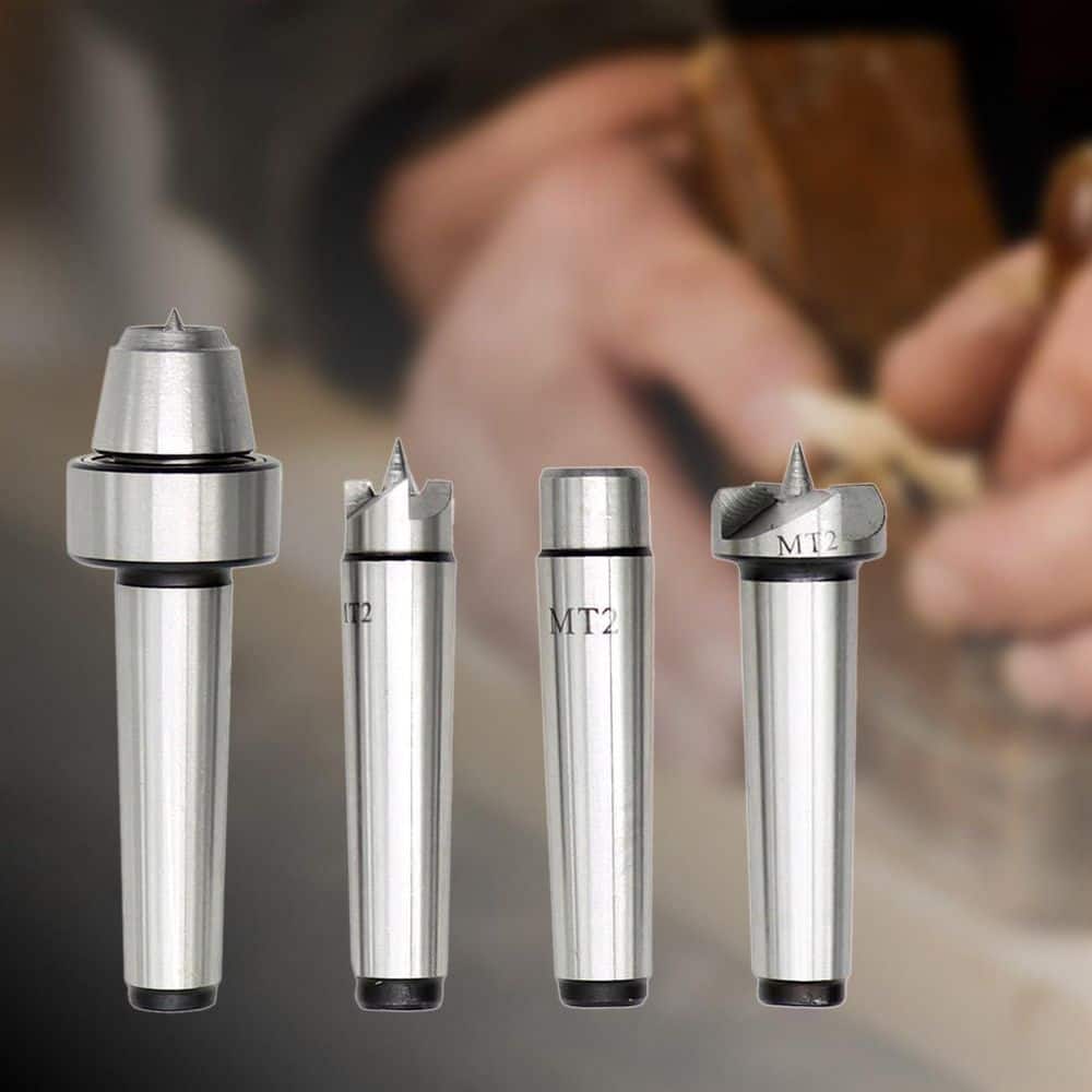 Unbranded 4 Pieces Steel MT2 Lathe Live Center Drive Spur Cup Set with Wooden Box for Wood Metalworking Lathe (4-Pack) (3)