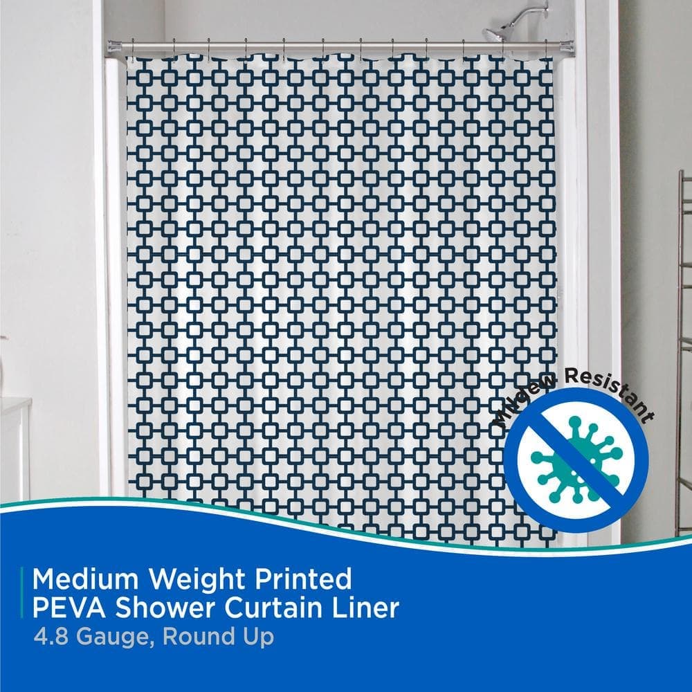 Kenney 70 in. W x 72 in. H Medium Weight Decorative Printed PEVA Shower Curtain Liner in Multi-Color Round Up Pattern (3)