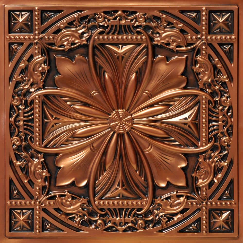 FROM PLAIN TO BEAUTIFUL IN HOURS Milan 2 ft. 2 ft. PVC Glue Up or Lay Faux Tin Ceiling Tile (300 sq. ft./Case) (2)