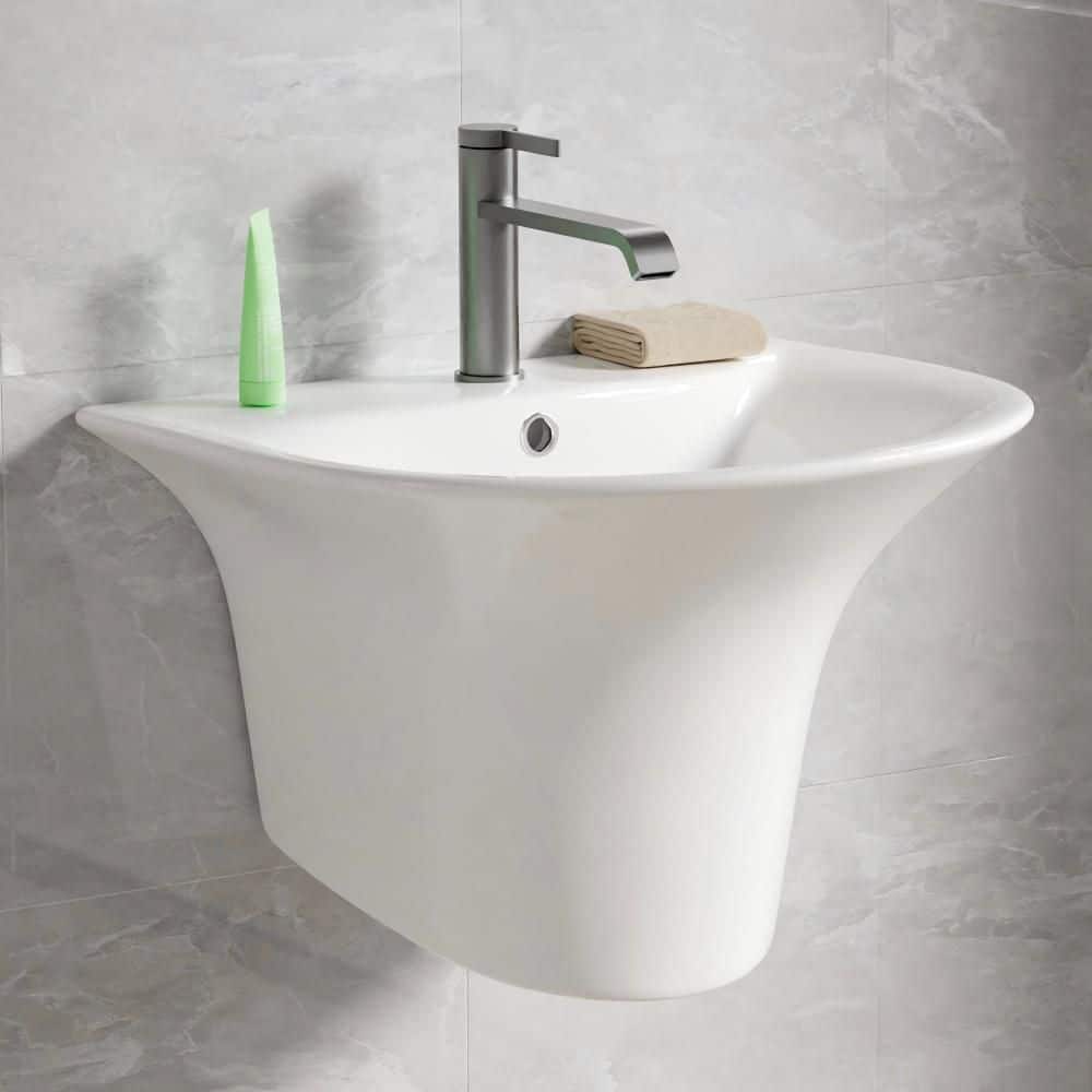 Kuomih Compact U-Shape Wall Mount Bathroom Sink 21 in. W x 18 in. D x 15 in. H in White Vitreous China with Overflow