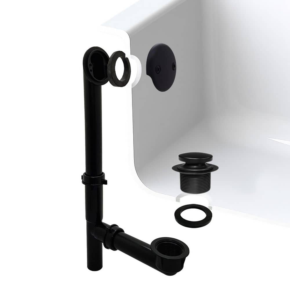 Westbrass 14 in. Black Poly Bath Waste & Overflow with Tip-Toe Drain Plug and 2-Hole Faceplate