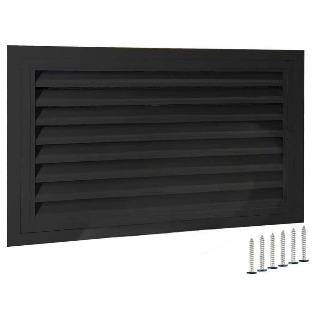 KIWDZFU 24 x 16 Rectangular Black Aluminum Alloy Wall Vent with Removable Strainer 180° Opening for Attic Shed Garage (1)