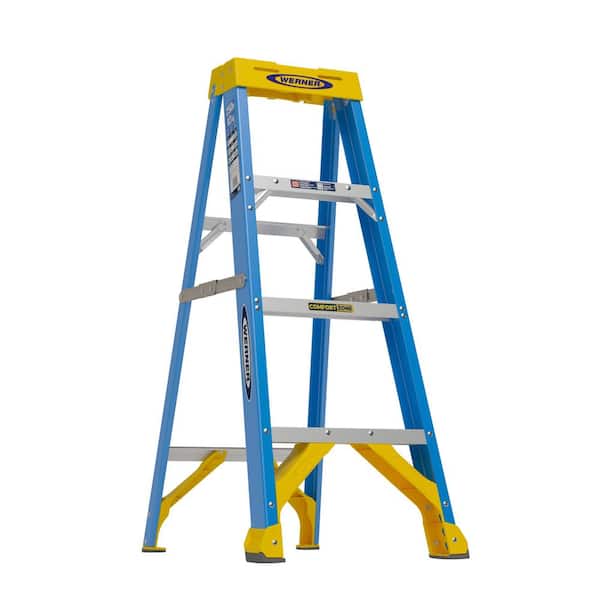 Werner 4 ft. Fiberglass Step Ladder (8 ft. Reach Height) with 250 lb. Load Capacity Type I Duty Rating (2)