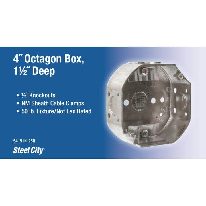 Steel City 4 in. 15.8 cu. in. Steel Octagon Box with C-5 Cable Clamp (54151N-25R) (3)
