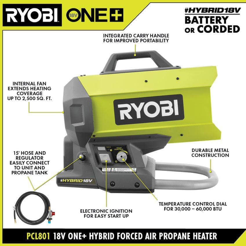 RYOBI ONE+ 18V Cordless Hybrid Forced Air Propane Heater (Tool Only) (3)