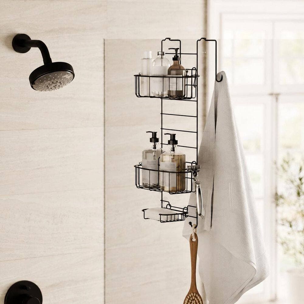 KHKFY Stainless Steel Hanging Shower Caddy with 2 Adjustable Shelves and Built-In Hooks, Heritage Bronze (2)