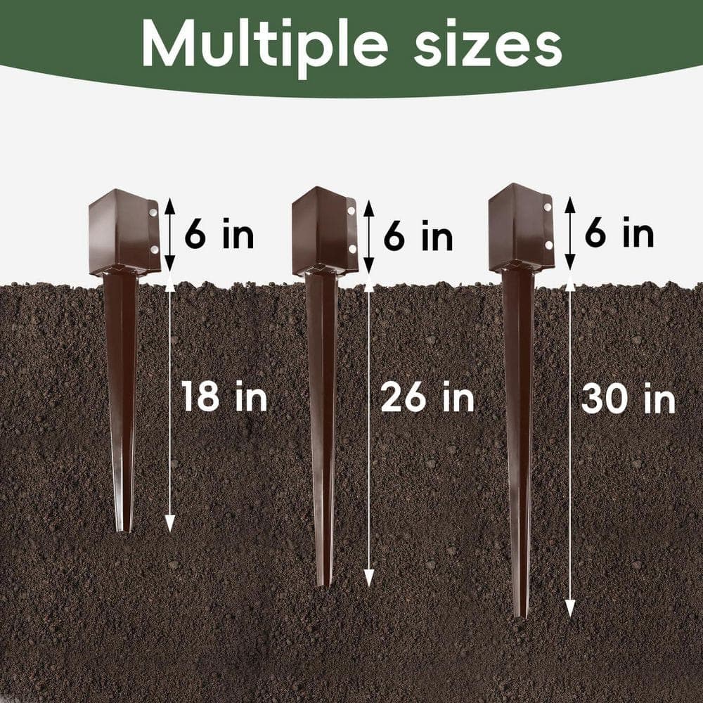 Unbranded 4 in. x 4 in. x 32 in. Metal Fencing Post Anchor for Patio Yard, Brown (4-Pack) (3)