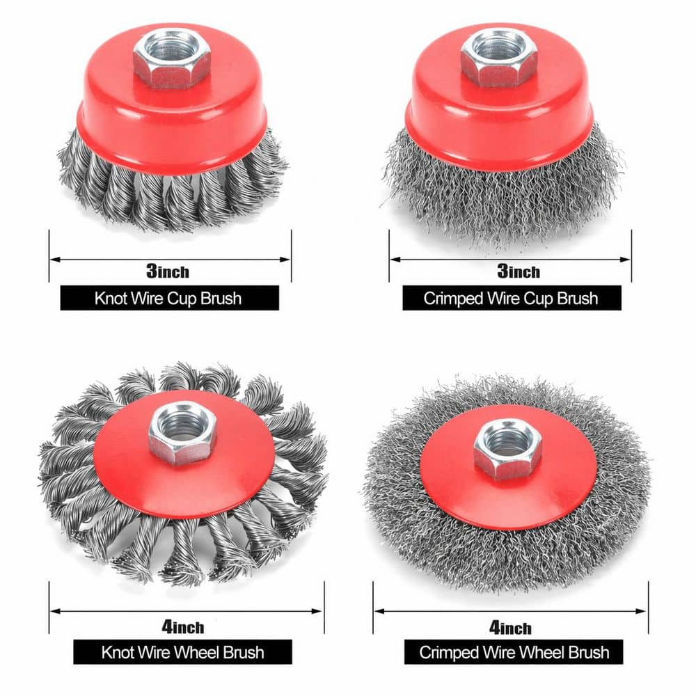 LAIFUCAM 12 Pack Wire Wheel and Cup Brush Set for Angle Grinder 4 1/2, 4 in. 3 in. Carbon Steel, Rust Removal (2)