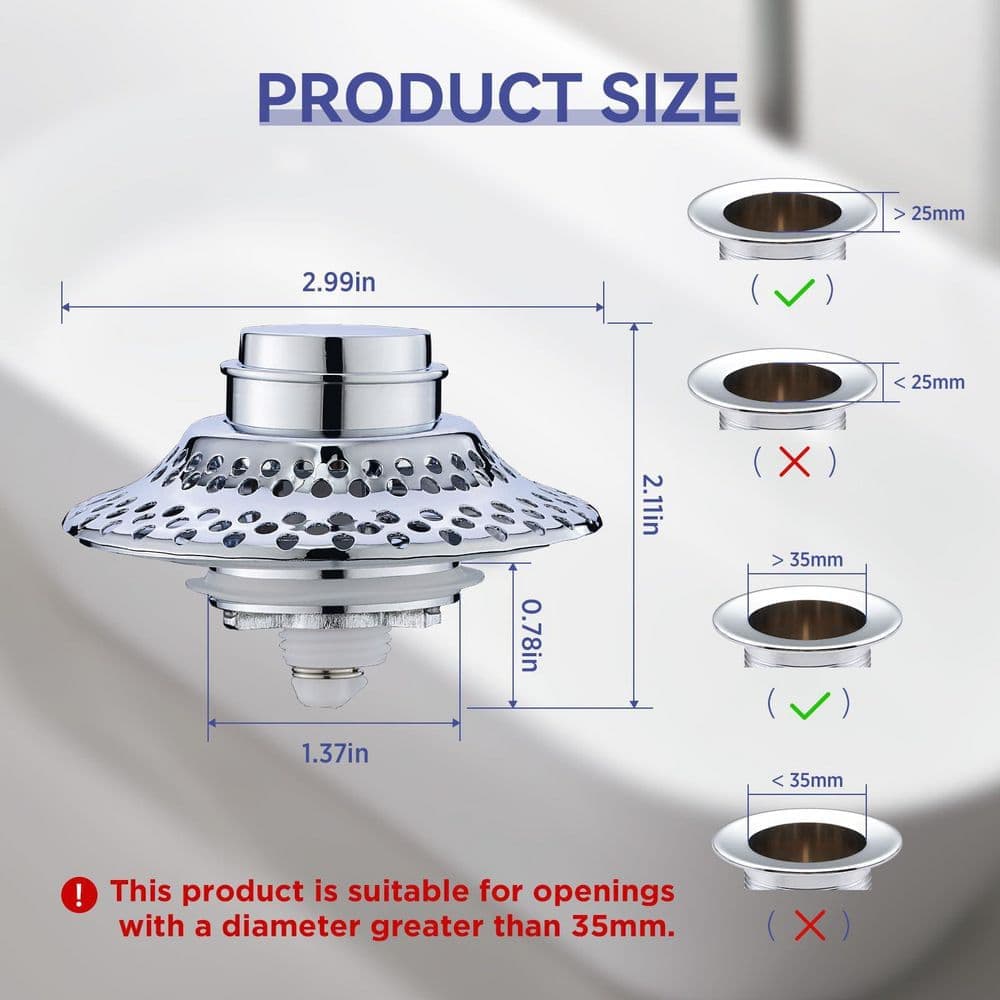 Wudkey 2-Piece Bathtub Drain Stopper Included Mounting Hardware in Chrome, Pop-Up Drain Plug, Included Mounting Hardware (2)