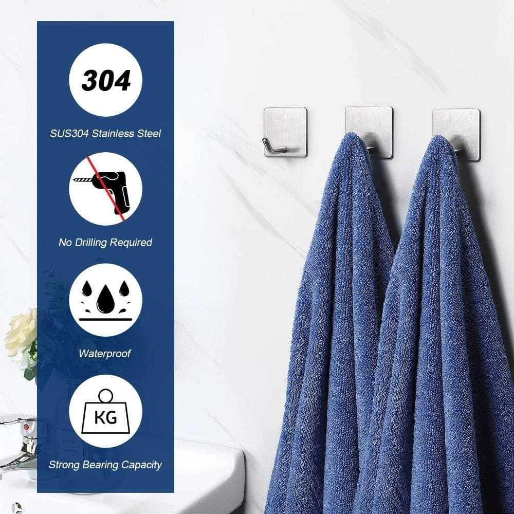 Unbranded Adhesive Heavy Duty Bath Wall Hooks, Stainless Steel Towel Hangers, Brushed Nickel Finish, 5 Pack Set (3)