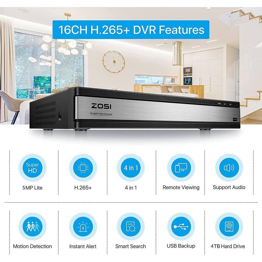 ZOSI 1080p 16-Channel Surveillance DVR Recorder Security 4TB Hard Drive for HD-TVI, CVI, CVBS, AHD 720p/1080p CCTV Camera (2)