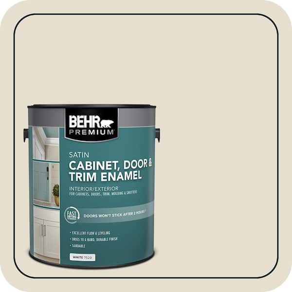 BEHR PREMIUM 1 gal. #GR-W12 Confident White Satin Enamel Interior/Exterior Cabinet, Door & Trim Paint (2)