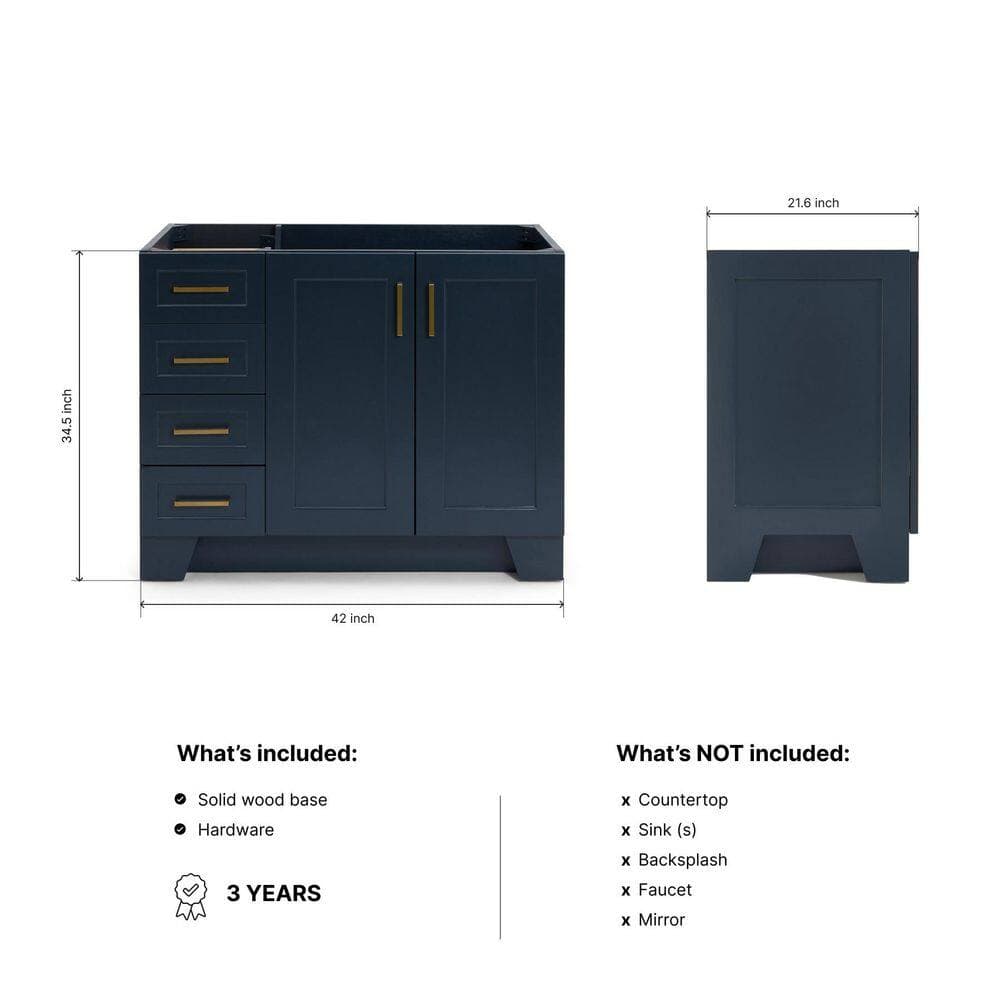 ARIEL Taylor 42 in. Freestanding Bathroom Vanity Cabinet without Top in Midnight Blue (Assembled) (2)
