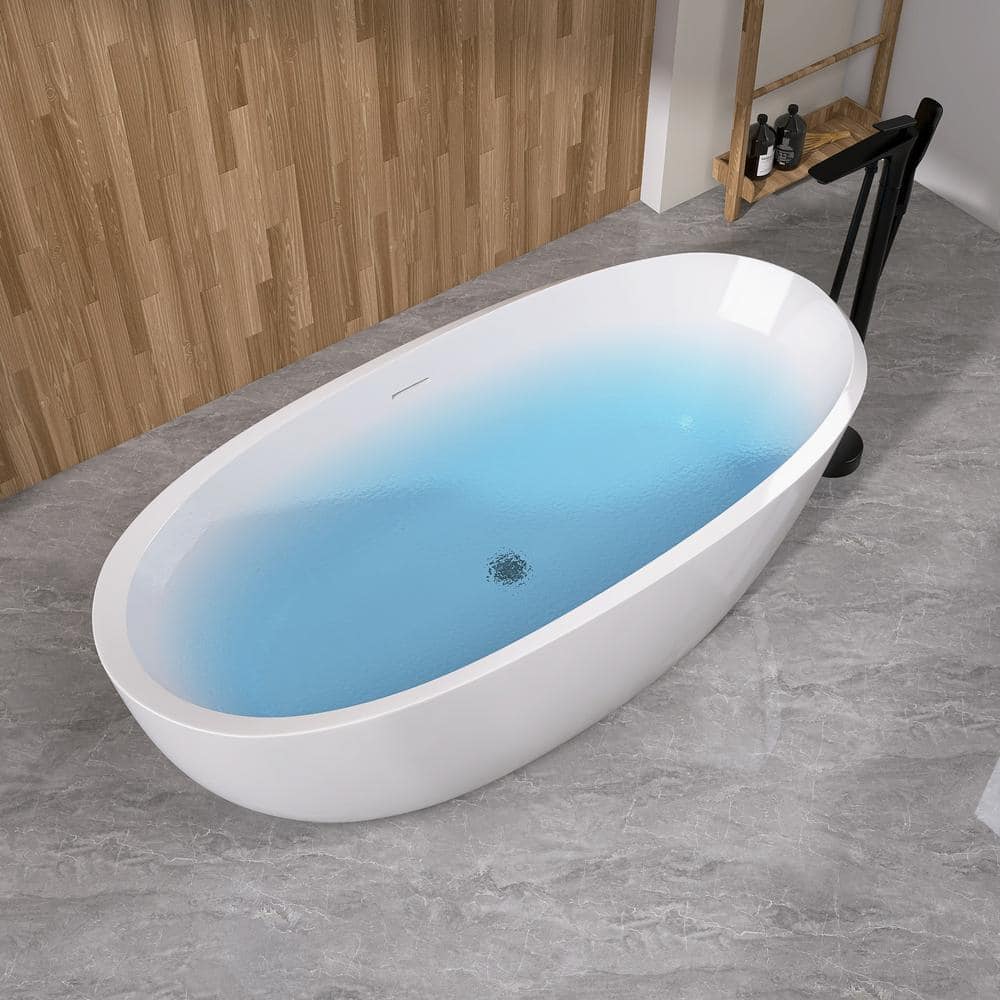 NTQ 67 in. x 29.5 in. Acrylic Free Standing Deep Soaking Bathtub Oval Freestanding Flatbottom Alone Soaker Bath Tub in White (3)