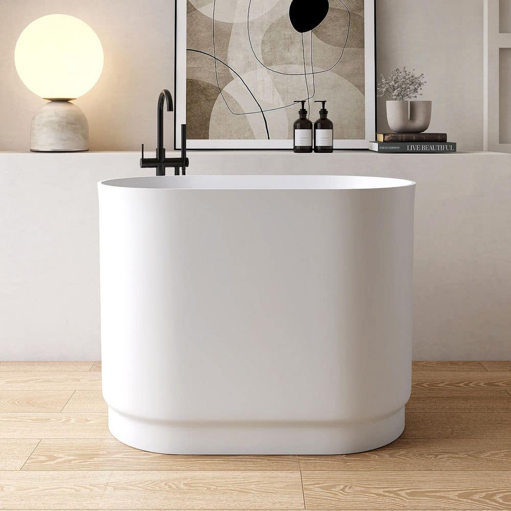 HOPROME 39.4 in. x 22.6 in. Stone Resin Freestanding Soaking Bathtub in White