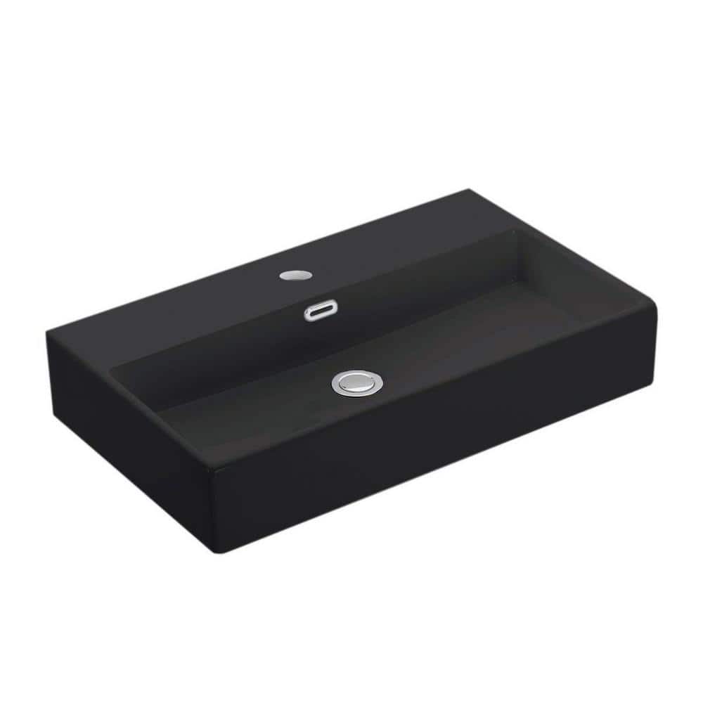 WS Bath Collections Quattro 70 BG Wall Mount / Vessel Bathroom Sink in Glossy Black with Single Faucet Hole (1)
