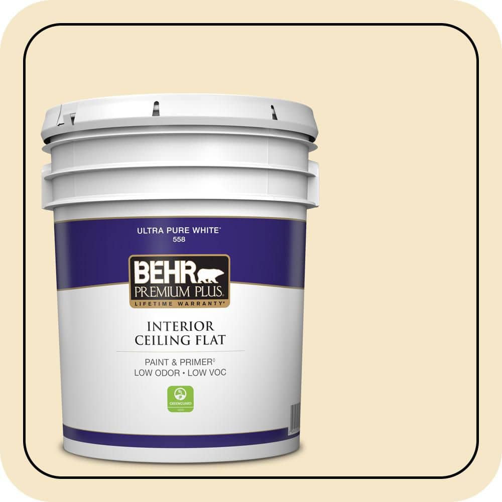 BEHR PREMIUM PLUS 5 gal. #M320-2 Rice Wine Ceiling Flat Interior Paint & Primer (1)