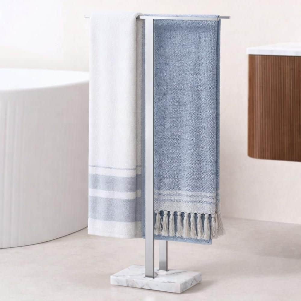 KES Bathroom Freestanding Towel Rack 37 in. H 2-Tier with Heavy Marble Base in Brushed Finish (1)