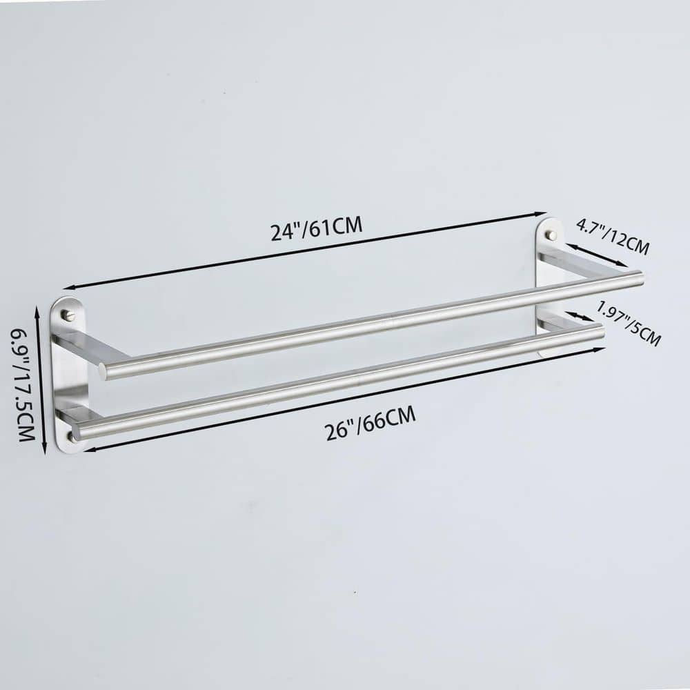 Unbranded 1-Pack Brushed Nickel Stainless Steel Double 24 in. Towel Bar Wall Mounted Hidden Screw Towel Bar Rack (2)
