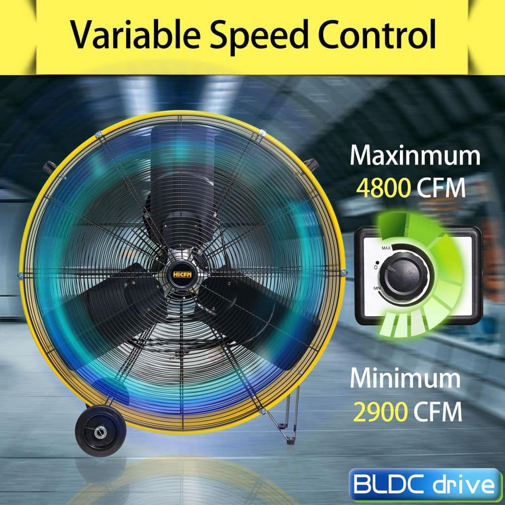 Edendirect 30 in. BLDC Portable High Velocity Heavy Duty Industrial DC Drum Fan in Yellow, with Variable Speed, 2-Wheels (2)