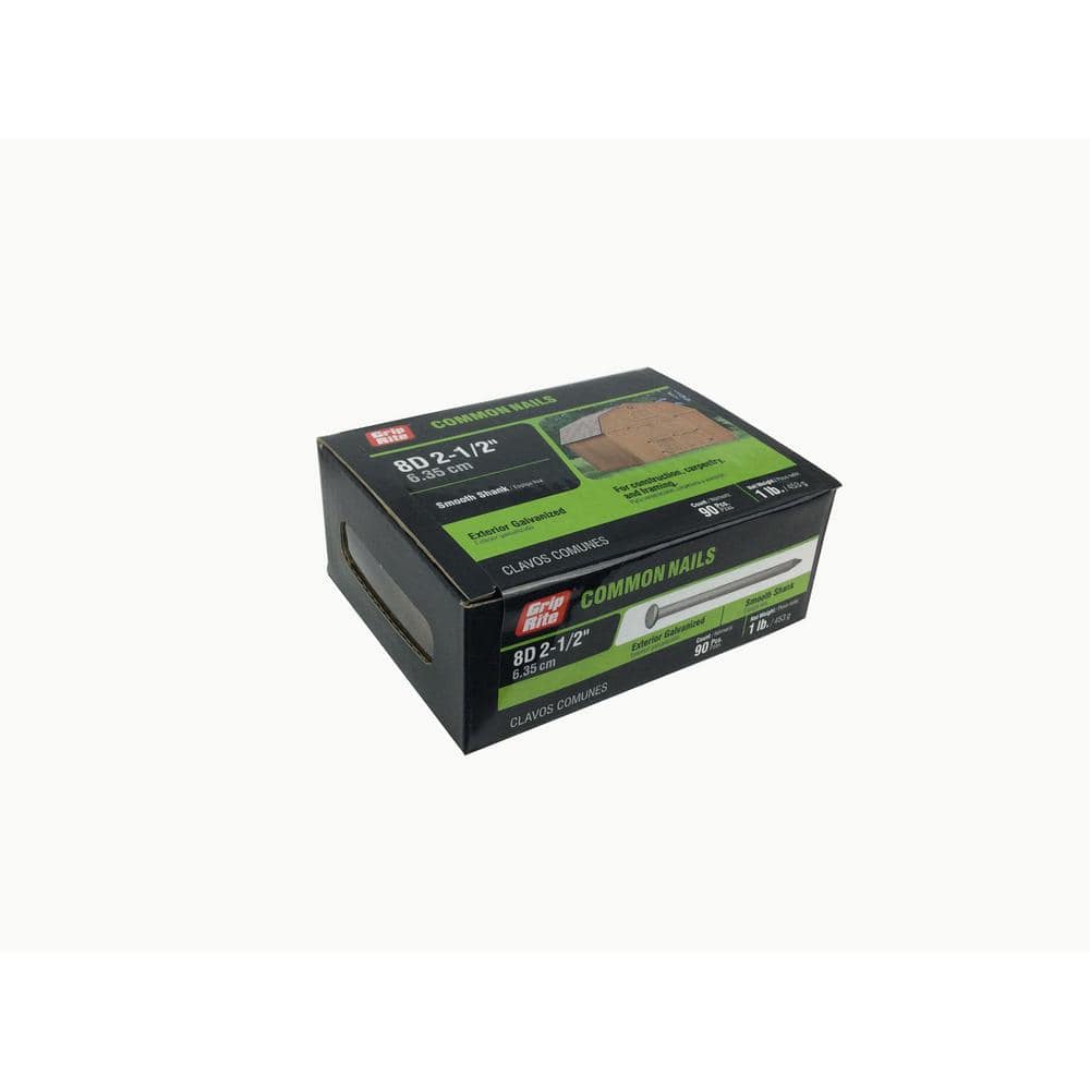 Grip-Rite 2-1/2 in. x 11-1/2-Gauge 8-penny Exterior Galvanized Smooth Shank Box Nails 1 lb. Box