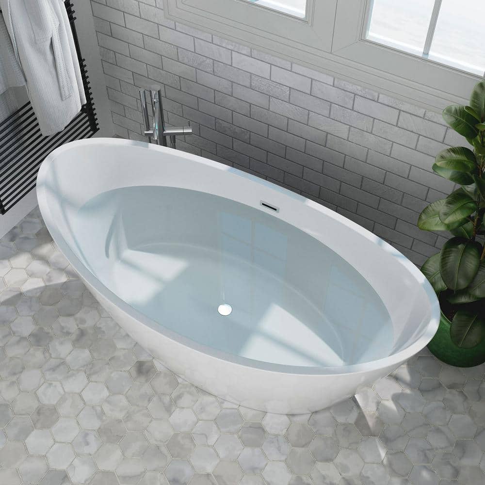 Empava 67 in. Luxury Freestanding Bathtub Stand Alone Flatbottom Acrylic Soaking SPA Tub Modern Style in White (2)