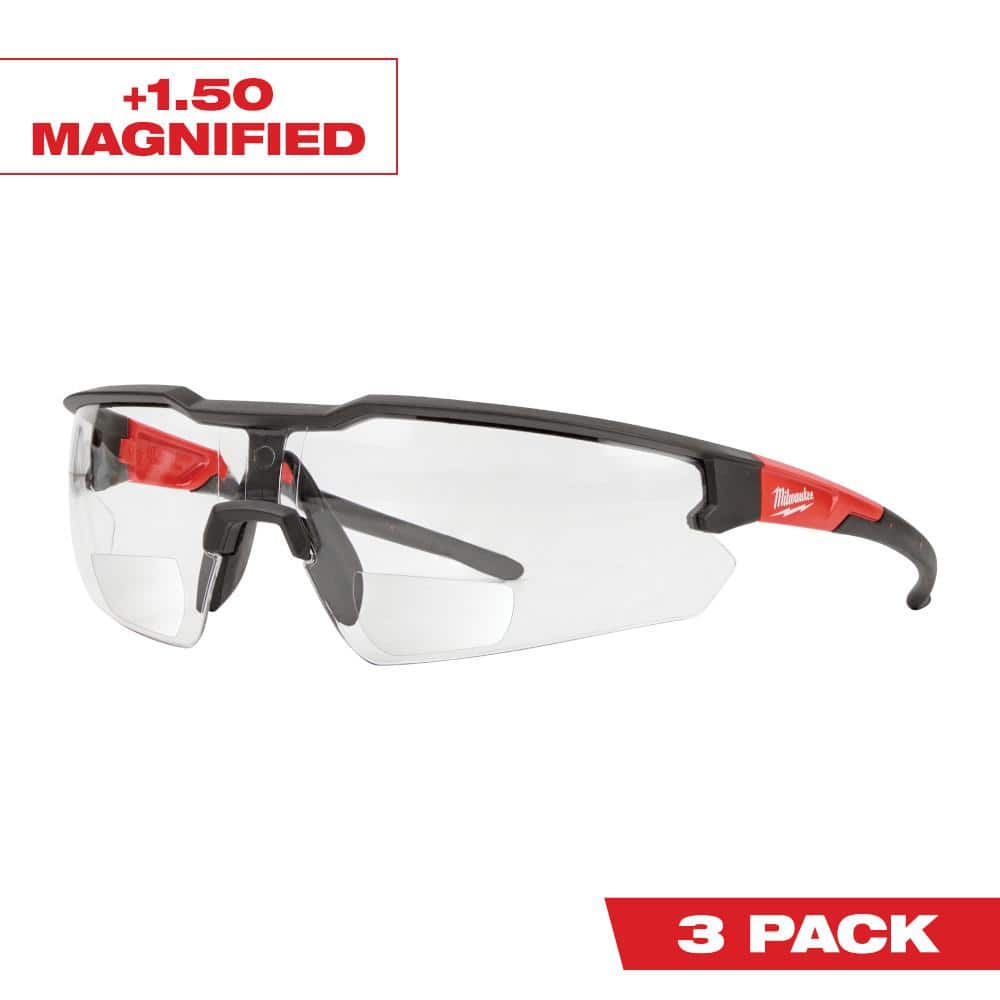 Milwaukee Clear +1.50 Bifocal Safety Glasses Magnified Anti-Scratch Lenses (3-Pack)