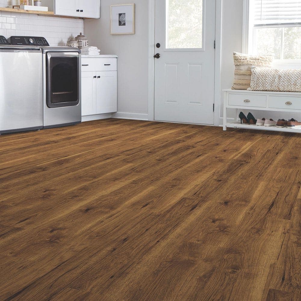 TrafficMaster Fawn Pore Hickory 7mm T x 8 in. W Laminate Wood Flooring (23.91 sq.ft./case) (3)